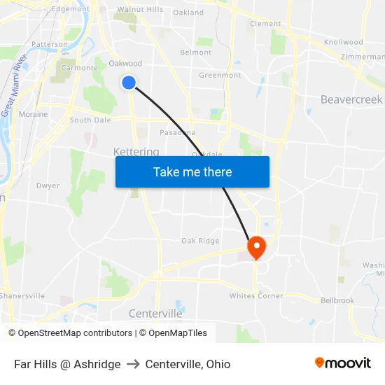 Far Hills @ Ashridge to Centerville, Ohio map