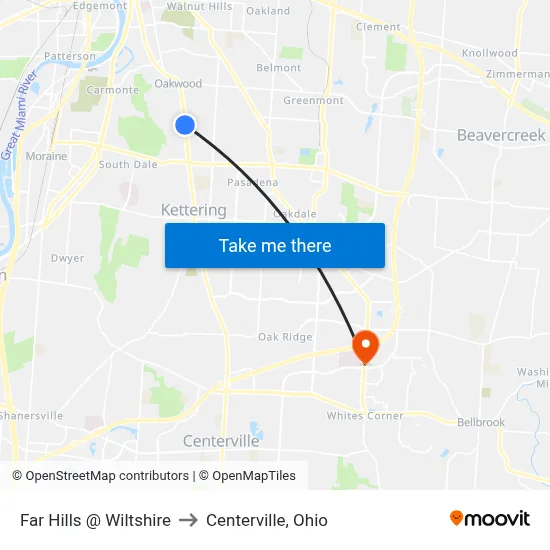 Far Hills @ Wiltshire to Centerville, Ohio map