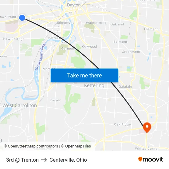 3rd @ Trenton to Centerville, Ohio map