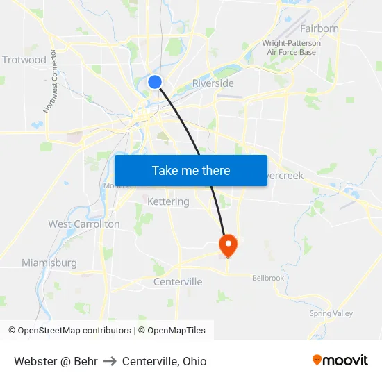 Webster @ Behr to Centerville, Ohio map