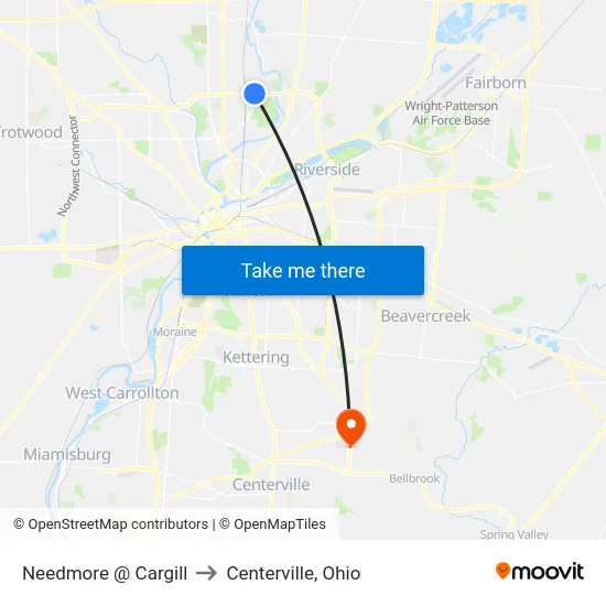 Needmore @ Cargill to Centerville, Ohio map