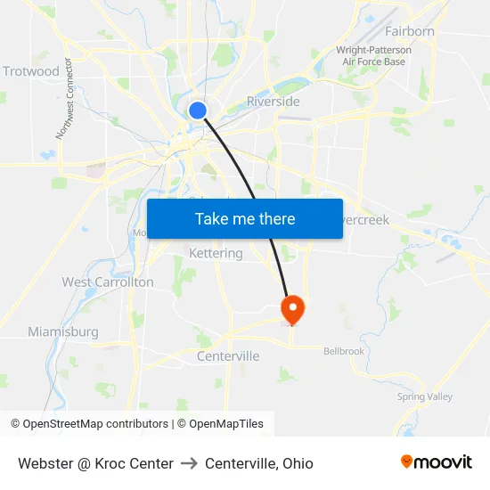 Webster @ Kroc Center to Centerville, Ohio map