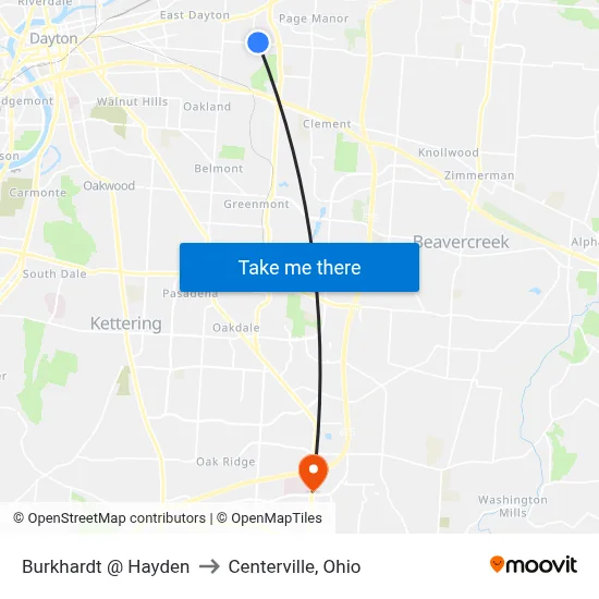 Burkhardt @ Hayden to Centerville, Ohio map