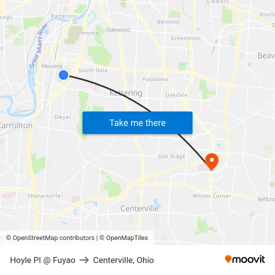 Hoyle Pl @ Fuyao to Centerville, Ohio map