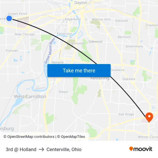 3rd @ Holland to Centerville, Ohio map