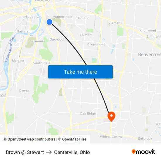 Brown @ Stewart to Centerville, Ohio map