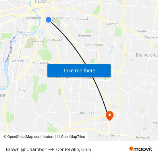 Brown @ Chamber to Centerville, Ohio map