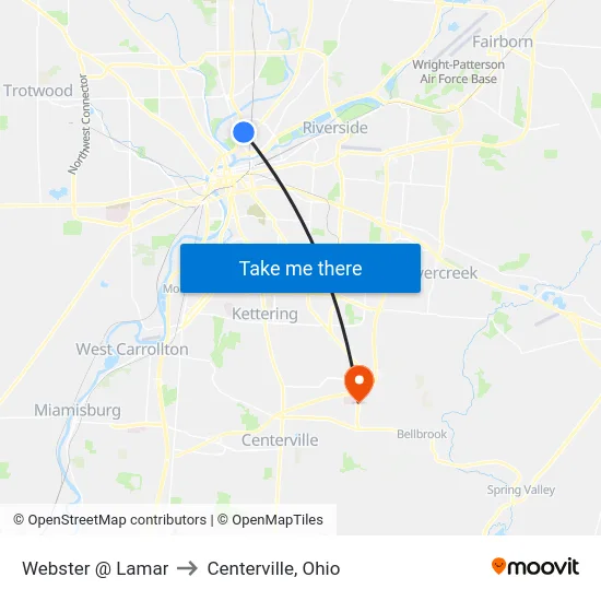 Webster @ Lamar to Centerville, Ohio map