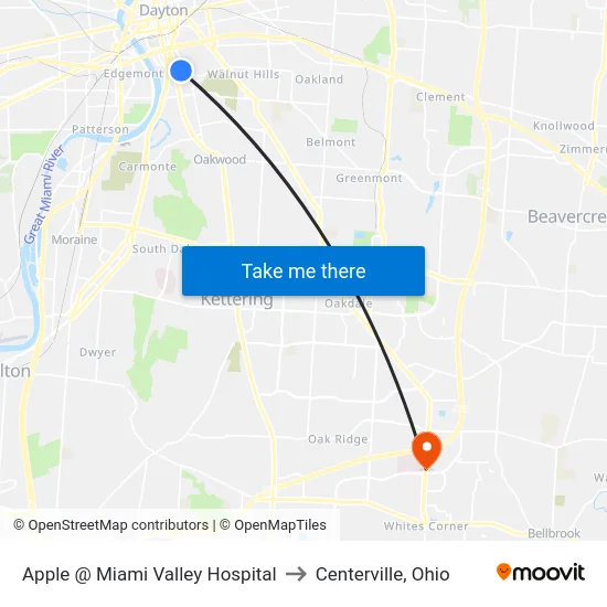 Apple @ Miami Valley Hospital to Centerville, Ohio map