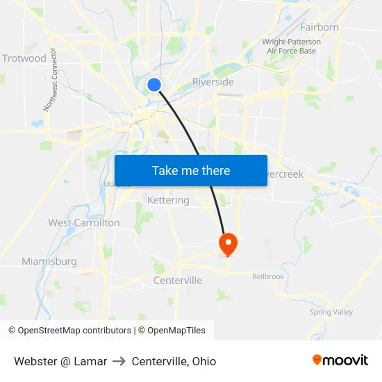 Webster @ Lamar to Centerville, Ohio map