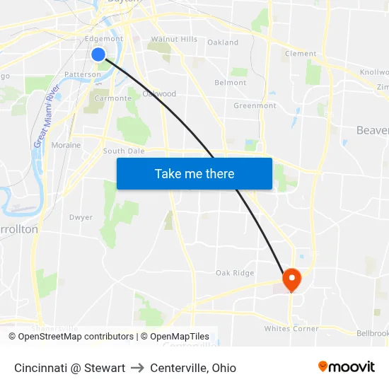 Cincinnati @ Stewart to Centerville, Ohio map