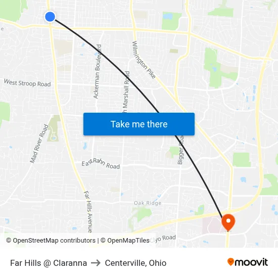 Far Hills @ Claranna to Centerville, Ohio map