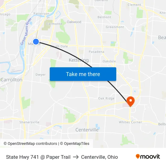 State Hwy 741 @ Paper Trail to Centerville, Ohio map