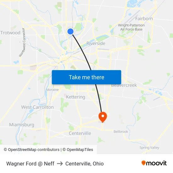 Wagner Ford @ Neff to Centerville, Ohio map