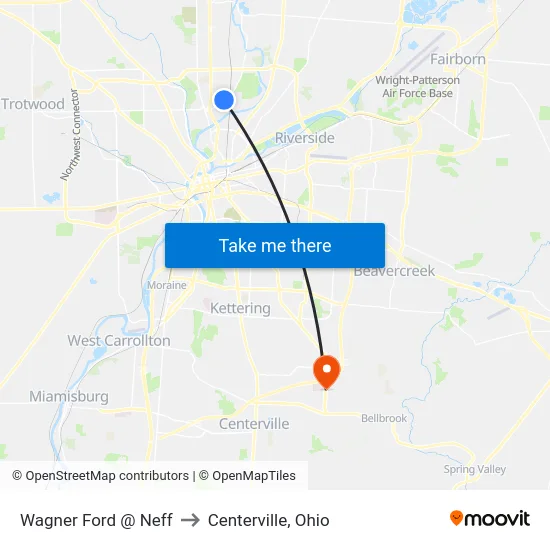 Wagner Ford @ Neff to Centerville, Ohio map