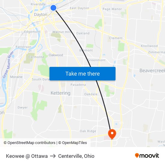 Keowee @ Ottawa to Centerville, Ohio map