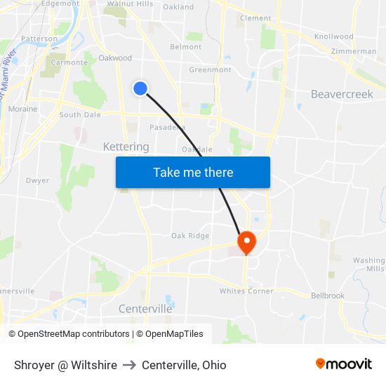 Shroyer @ Wiltshire to Centerville, Ohio map