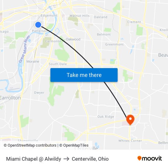 Miami Chapel @ Alwildy to Centerville, Ohio map