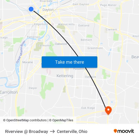 Riverview @ Broadway to Centerville, Ohio map