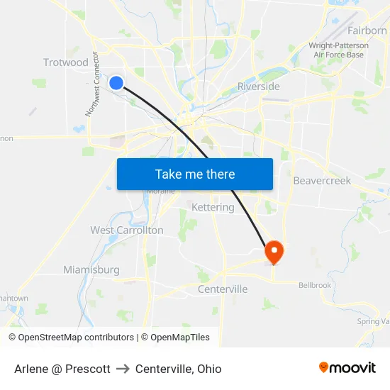 Arlene @ Prescott to Centerville, Ohio map
