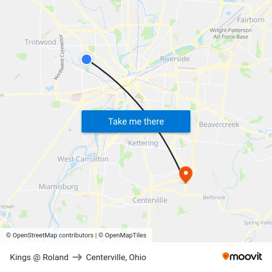 Kings @ Roland to Centerville, Ohio map