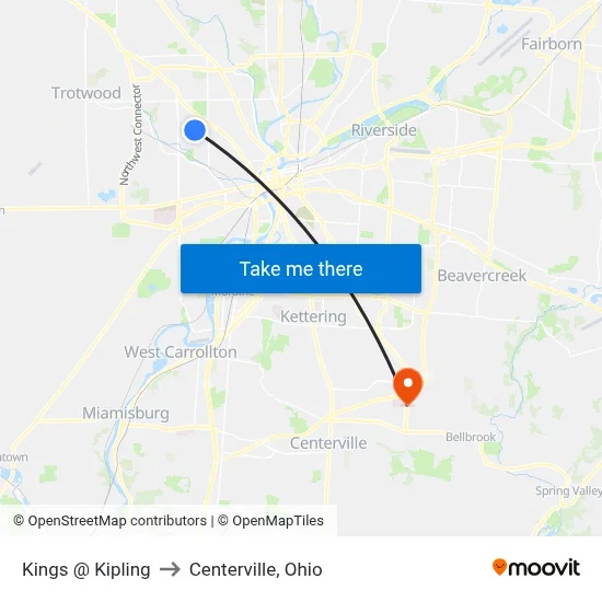 Kings @ Kipling to Centerville, Ohio map