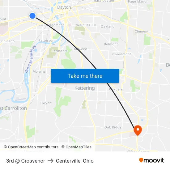3rd @ Grosvenor to Centerville, Ohio map