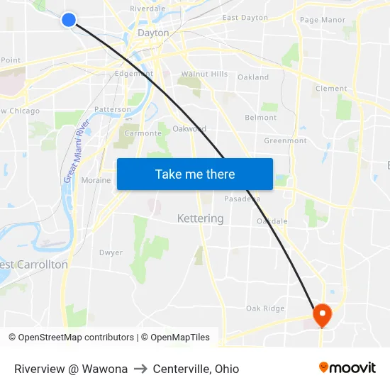 Riverview @ Wawona to Centerville, Ohio map