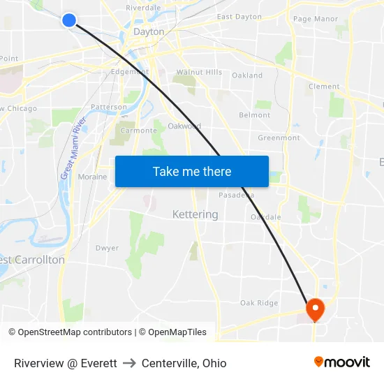 Riverview @ Everett to Centerville, Ohio map