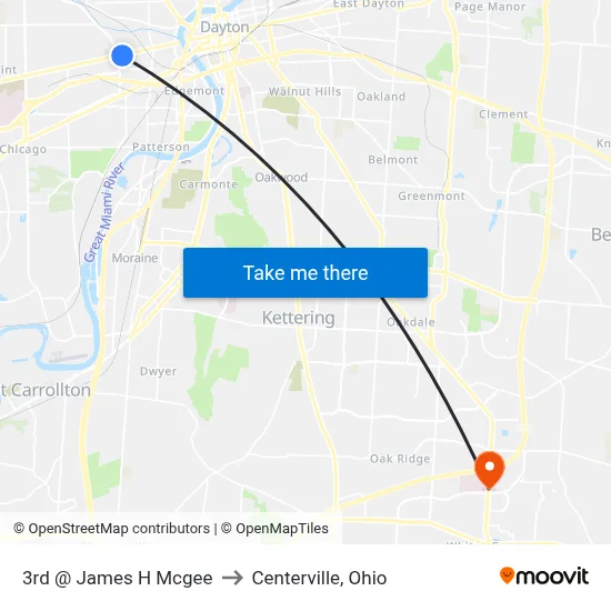 3rd @ James H Mcgee to Centerville, Ohio map