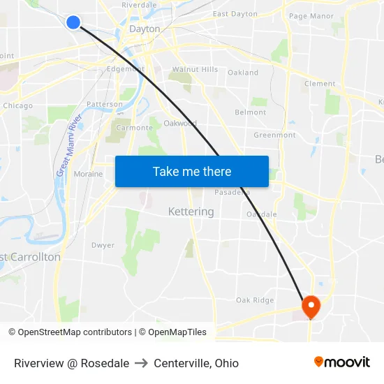 Riverview @ Rosedale to Centerville, Ohio map