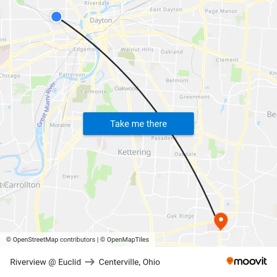 Riverview @ Euclid to Centerville, Ohio map