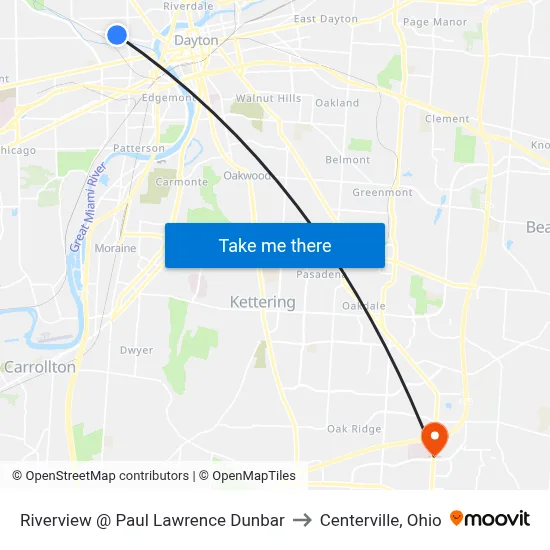 Riverview @ Paul Lawrence Dunbar to Centerville, Ohio map