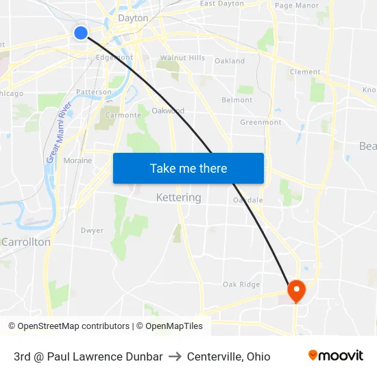 3rd @ Paul Lawrence Dunbar to Centerville, Ohio map