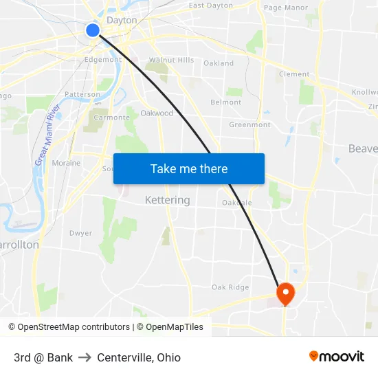 3rd @ Bank to Centerville, Ohio map