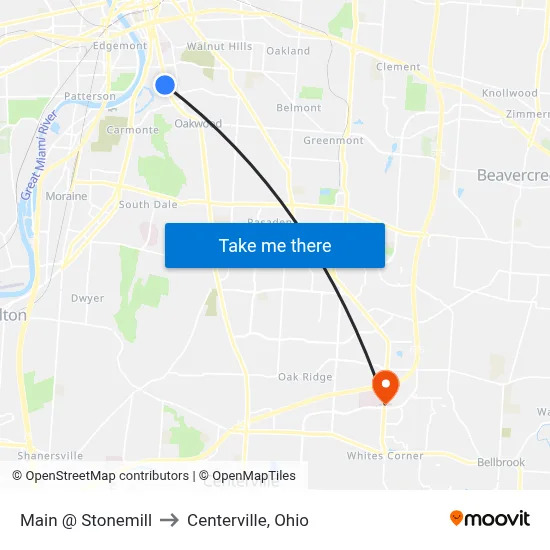 Main @ Stonemill to Centerville, Ohio map