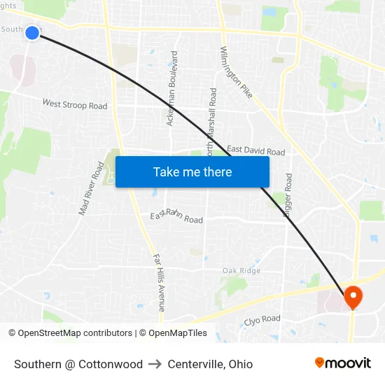 Southern @ Cottonwood to Centerville, Ohio map