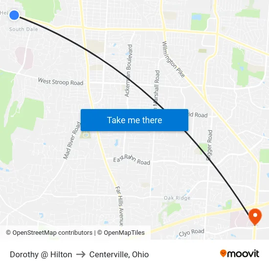 Dorothy @ Hilton to Centerville, Ohio map