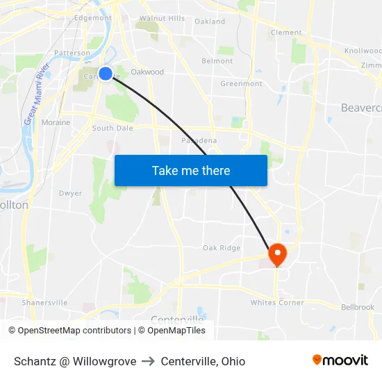 Schantz @ Willowgrove to Centerville, Ohio map
