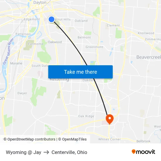Wyoming @ Jay to Centerville, Ohio map