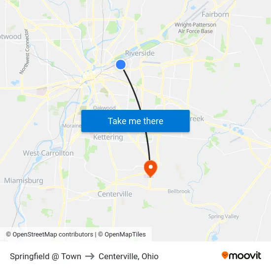 Springfield @ Town to Centerville, Ohio map