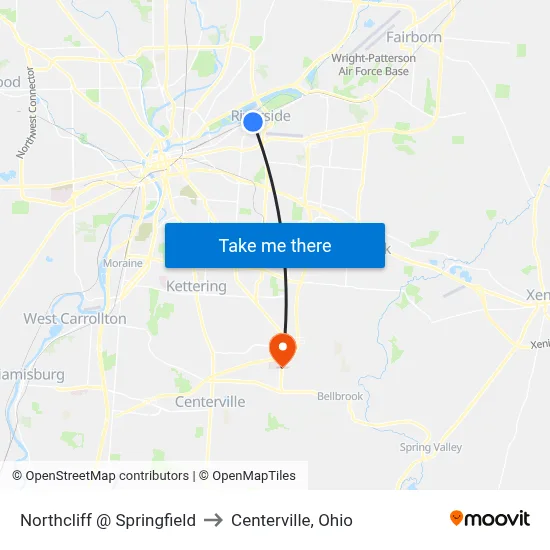 Northcliff @ Springfield to Centerville, Ohio map