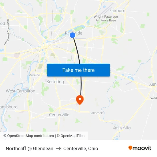 Northcliff @ Glendean to Centerville, Ohio map