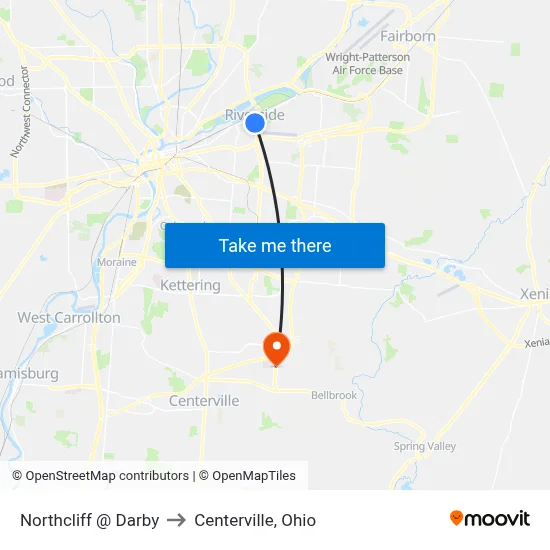 Northcliff @ Darby to Centerville, Ohio map