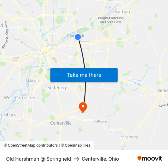 Old Harshman @ Springfield to Centerville, Ohio map