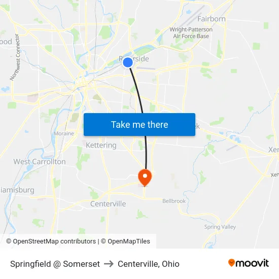 Springfield @ Somerset to Centerville, Ohio map