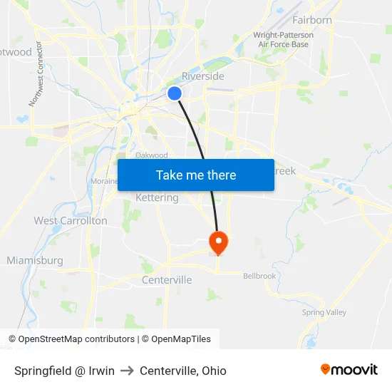 Springfield @ Irwin to Centerville, Ohio map