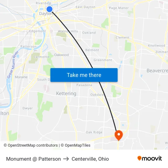 Monument @ Patterson to Centerville, Ohio map