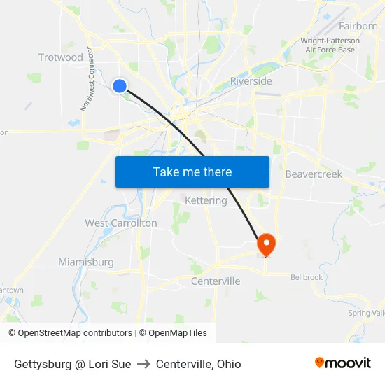 Gettysburg @ Lori Sue to Centerville, Ohio map