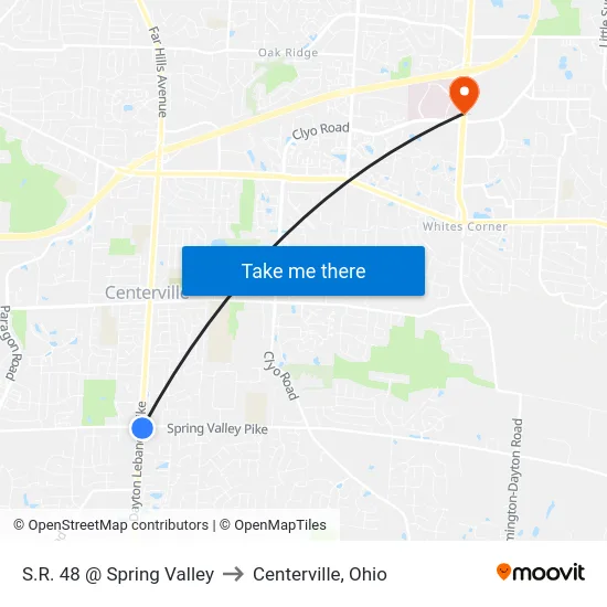 S.R. 48 @ Spring Valley to Centerville, Ohio map